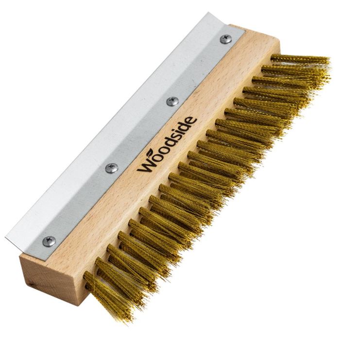 Durable Brass Bristles Pizza Brush with Brass Bristles and Stainless Steel Scraper for Pizza Oven Kitchen Clean Brush Motffsa Pizza Oven Brush with 40-inch Long Wooden Handle 
