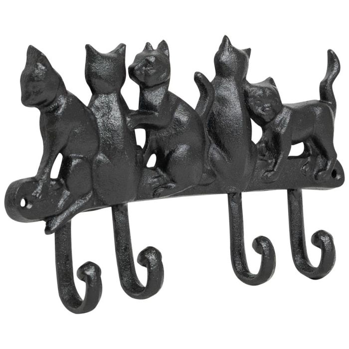 Woodside 4 Hook Cast Iron Wall Mounted Cat Design Coat Hooks/Key