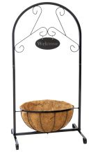 Woodside Hanging Coconut Flower Basket Planter Stand with Garden Welcome Sign