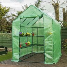 Woodside Walk In Greenhouse with PE Netted Cover - 14 Shelves
