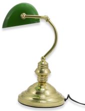 Bankers Desk Lamp Polished Brass And Green Glass With Swivel Head 60W Hausen