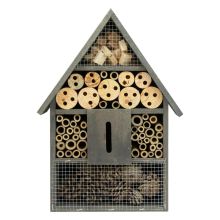 Woodside Wooden Insect Bee House Natural Wood Bug Hotel Shelter Garden Nest Box - GREY