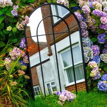 Woodside Oaken XL Decorative Arched Outdoor Garden Mirror, W: 65cm x H: 108cm