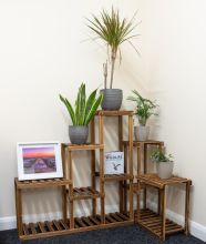 Woodside Bradwell Carbonized 5 Tier Corner Wooden Plant Display Stand Flower Rack