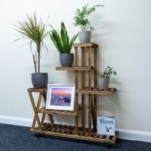 Woodside Bradwell Carbonized 5 Tier Wooden Plant Display Stand Flower Rack
