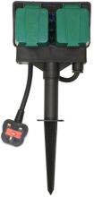 2 Way Outdoor Garden Sockets With 5m Cable Weather Proof Plug By Woodside