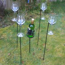 Woodside Outdoor Picnic BBQ Barbecue Wine Bottle & Glass Holder Stake Set
